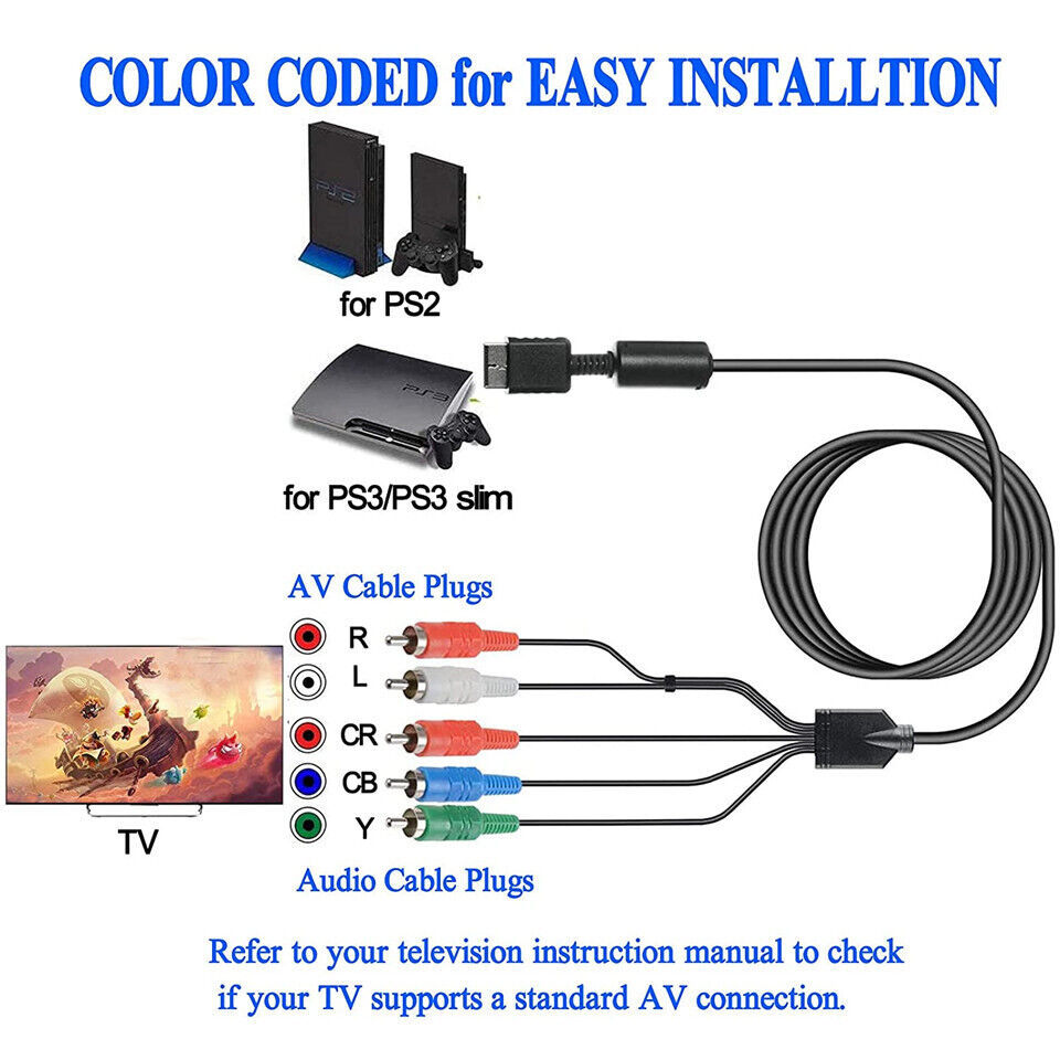 HD Component RCA AV Video-Audio Cable Cord for SONY Playstation 2 3 PS2 PS3 Slim