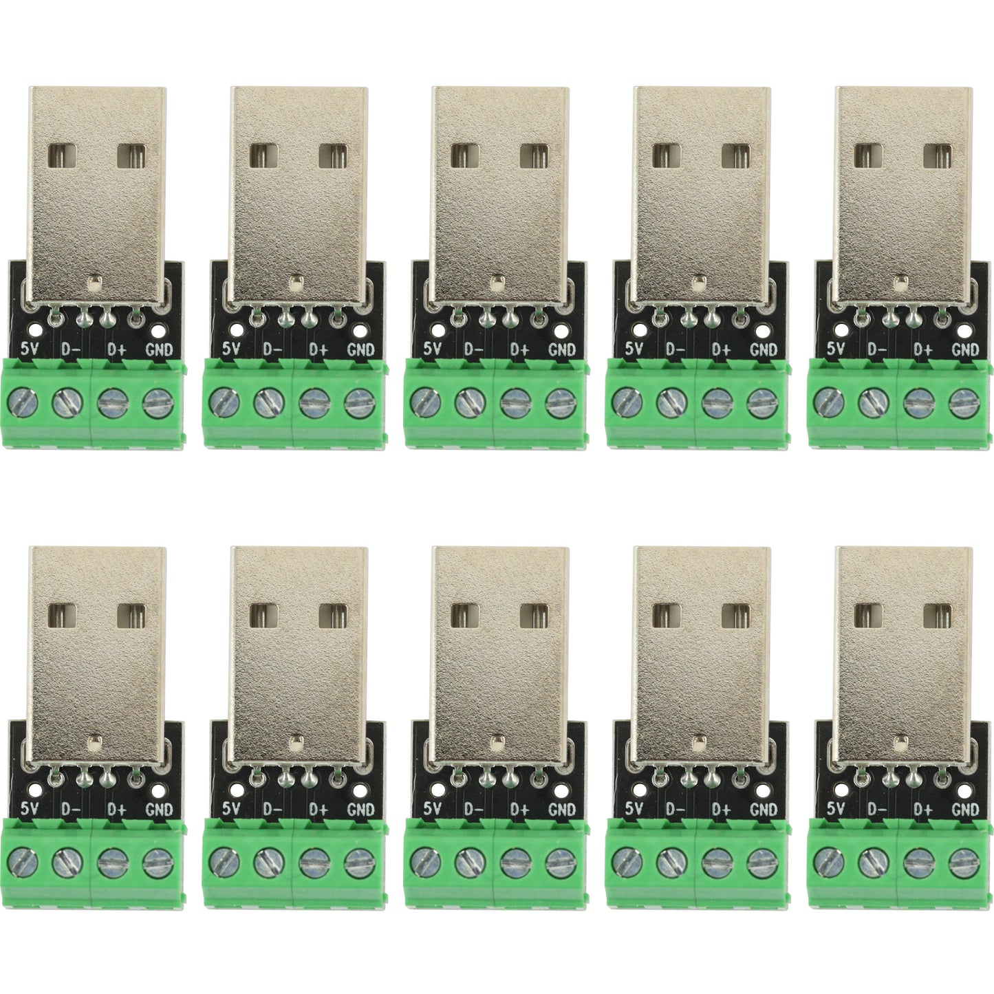 flashtree 10pcs USB A-type male socket adapter board with 3.81mm spacing terminal adapter connector dip for DIY USB power / circuit board design