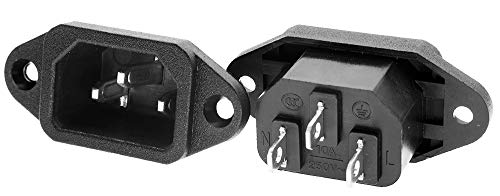 flashtree 3 Pack Screw Mount 3 Pins Inlet Power Plug Socket IEC320 C14 AC 250V 10A by QTEATAK