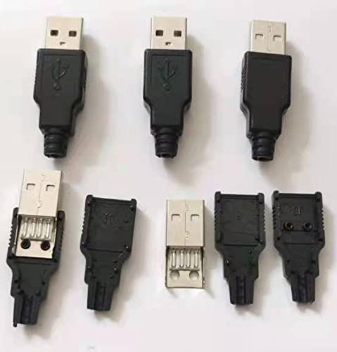 jujinglobal 5PCS USB 2.0 Connector Type A Male 4-Pin Plug with Black Dismountable Plastic Cover DIY Connector