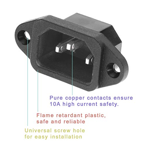 flashtree 3 Pack Screw Mount 3 Pins Inlet Power Plug Socket IEC320 C14 AC 250V 10A by QTEATAK