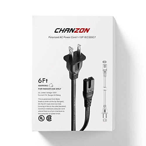 flashtree 2 Slot 6Ft Polarized 7A AC Power Cord for Vizio E-M-Series HDTV,Sharp,Smart LED TV,Sony PS1 PS2 (2 Prong NEMA-1-15P to IEC320-C7 Plug) Universal Replacement Wall Cable