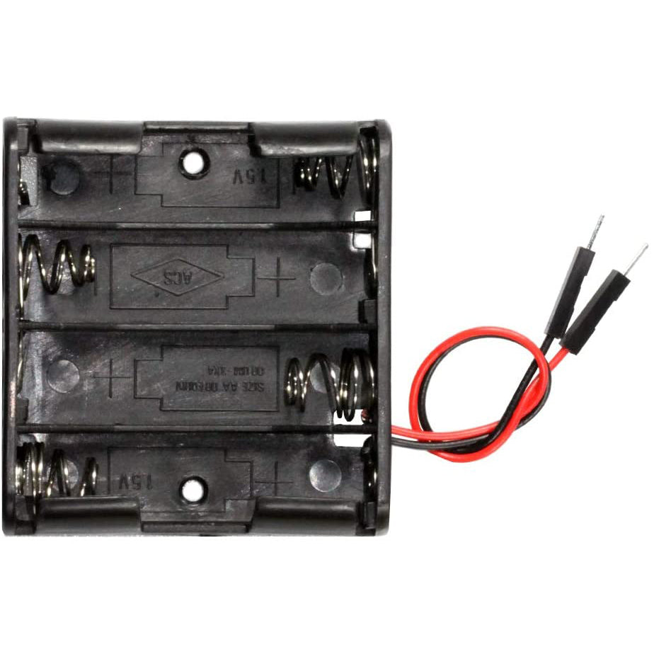 flashtree 4pcs 4 x 1.5V AA Battery Case Holder Storage Plastic Box Battery Spring Clip Black Red Wire with Dupont Male Connector