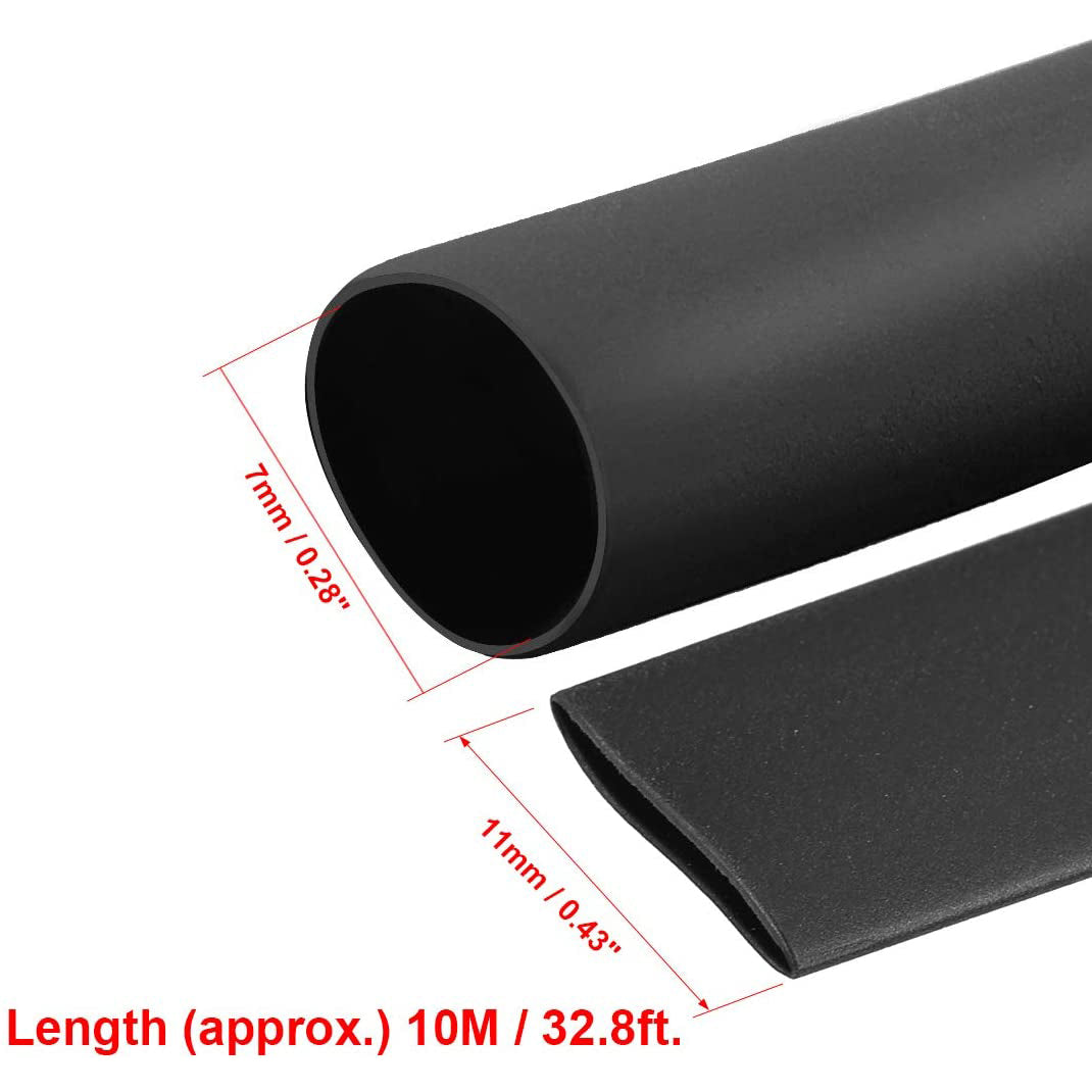 flashtree Heat Shrink Tubing 7mm Dia 11mm Flat Width 10m 2:1 Heat Shrink Tube Wire Wrap Black