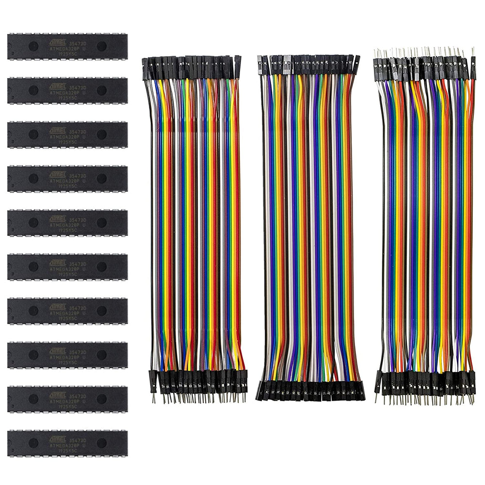 flashtree 10pcs ATmega328p-pu with bootloader and 3 Types Dupont Cable Total 128pcs About 7.87_