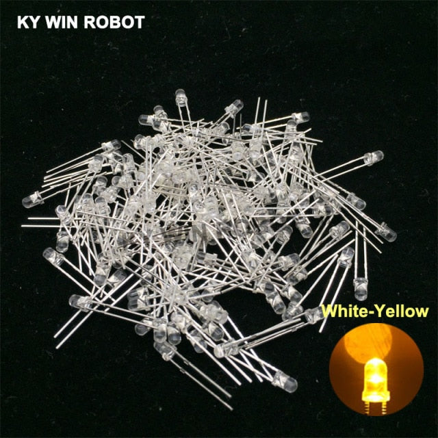 flashtree 100pcs 3mm LED Diode 3 mm Assorted Kit White Green Red Blue Yellow Orange Pink Purple Warm white DIY Light Emitting Diodes