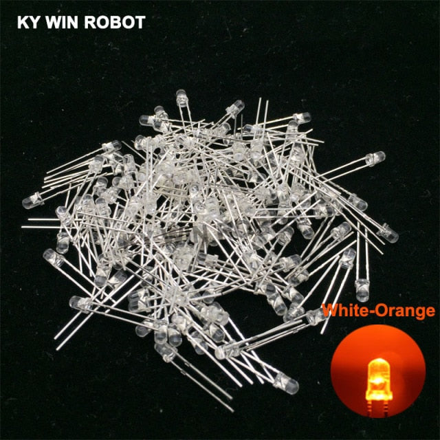 flashtree 100pcs 3mm LED Diode 3 mm Assorted Kit White Green Red Blue Yellow Orange Pink Purple Warm white DIY Light Emitting Diodes