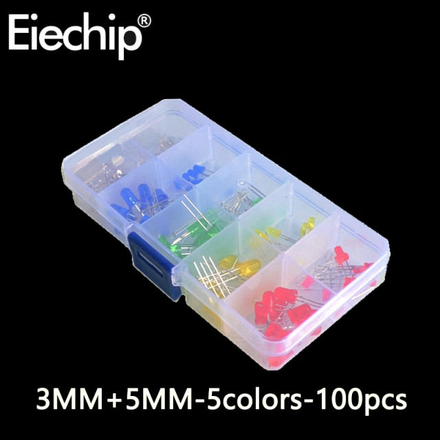 flashtree 100pcs/200pcs 3mm 5mm LED Diode Assorted Kit White Green Red Blue Yellow Orange F3 F5 Leds Light Emitting Diodes DIY electronic
