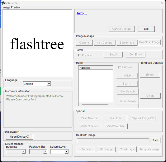 flashtree SFG Fingerprint Module Demo Programs (Windows Version)