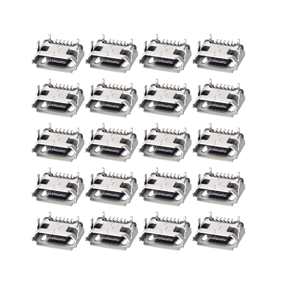 flashtree 20PCS Micro USB Female Socket Connector Port, 5-Pin DIP 180 Degree, Replacement Adapter