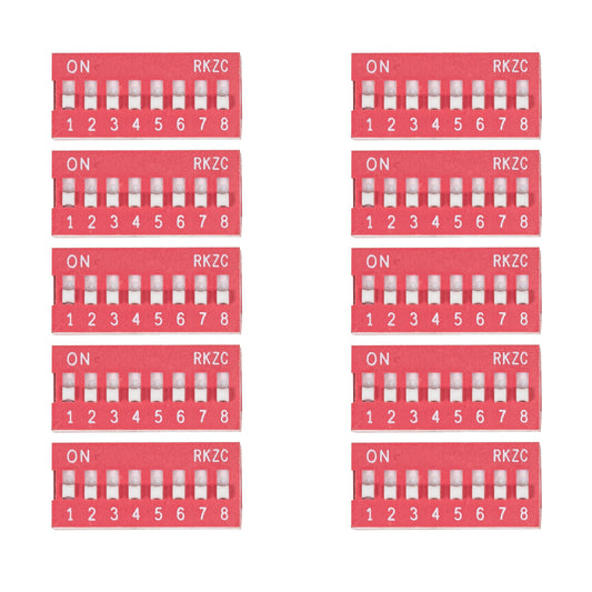 flashtree 10pcs Dip switch coding switch horizontal switch 2p 8 bit 2.54mm red