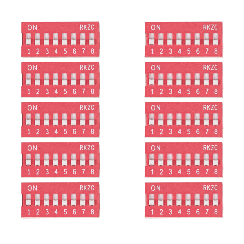 flashtree 10pcs Dip switch coding switch horizontal switch 2p 8 bit 2.54mm red