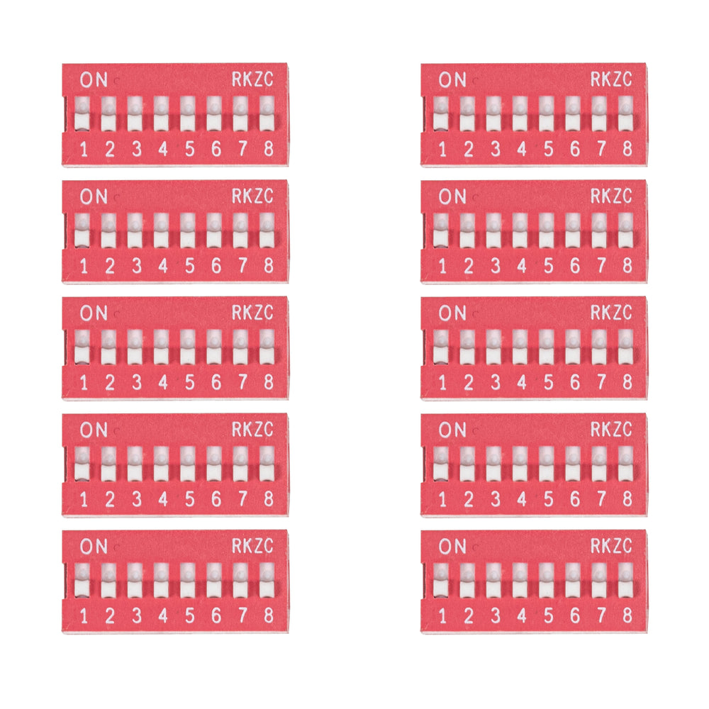 flashtree 10pcs Dip switch coding switch horizontal switch 2p 8 bit 2.54mm red