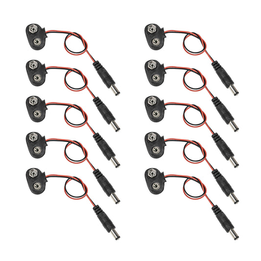 flashtree 10pcs 9V battery button connector battery 9V universal square battery connector cassette lead 9V battery button hat strap 5.5 * 2.1 plug
