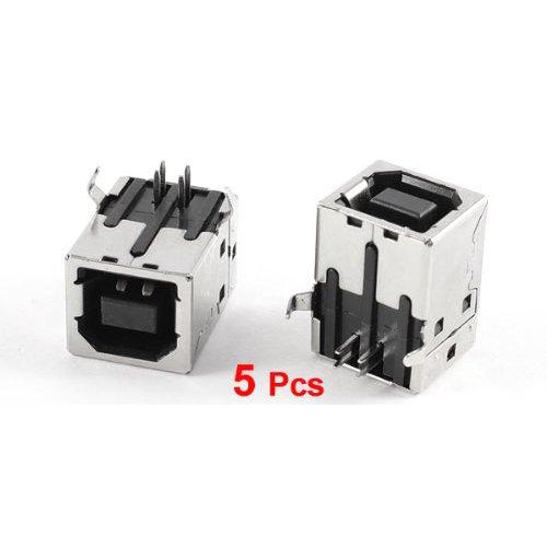 flashtree 5pcs USB Female Type-B Port 4-Pin Right Angle PCB DIP Jack Socket,