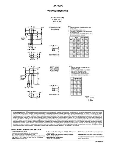 FAIRCHILD SEMICONDUCTOR 2N7000 N CHANNEL MOSFET, 60V, 200mA, TO-92 (10 pieces)