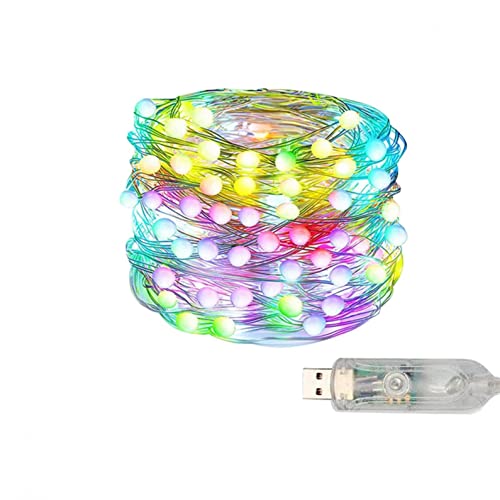 flashtree Bluetooth Copper Wire Light String Phone APP Music Christmas Holiday Decorative Light Rain Proof LED Leather Wire RGB Light String, USB Dot Control Color Copper Wire Lamp String(without Controller)