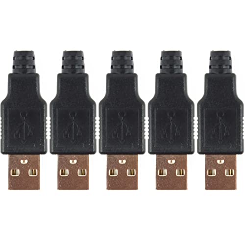 jujinglobal 5PCS USB 2.0 Connector Type A Male 4-Pin Plug with Black Plastic Cover DIY Connector