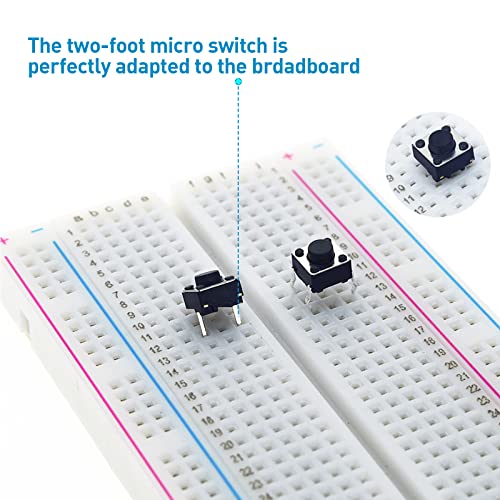 flashtree 20 Pcs 6mm 2 Pin Momentary Tactile Tact Push Button Switch Through Hole Breadboard Friendly for Panel PCB