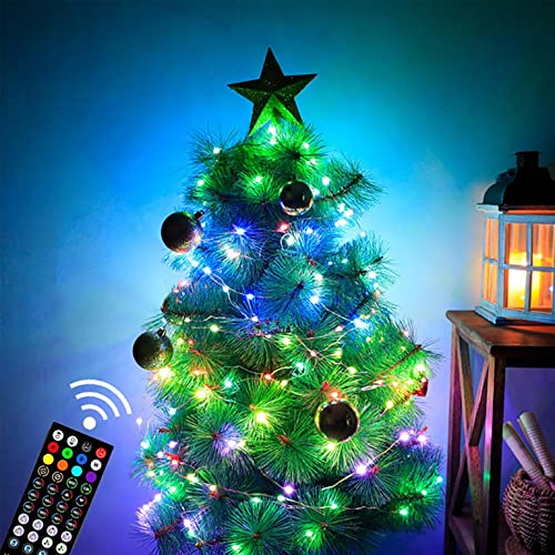 flashtree Bluetooth Copper Wire Light String Phone APP Music Christmas Holiday Decorative Light Rain Proof LED Leather Wire RGB Light String, USB Dot Control Color Copper Wire Lamp String(without Controller)