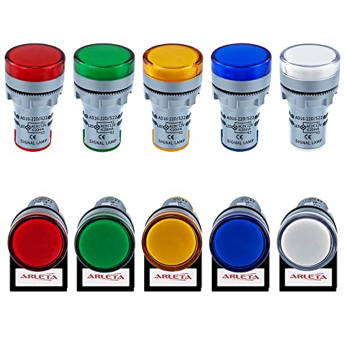 flashtree Arleta 10pcs Energy Saving LED Indicator Light Voltage 12V/24V/110V Current 20mA Mounting Hole Size 22mm(7/8 Inch) Green Yellow Red Blue White (12V)