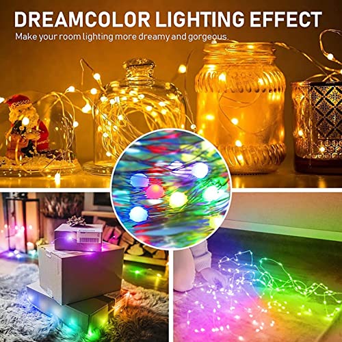 flashtree Bluetooth Copper Wire Light String Phone APP Music Christmas Holiday Decorative Light Rain Proof LED Leather Wire RGB Light String, USB Dot Control Color Copper Wire Lamp String(without Controller)