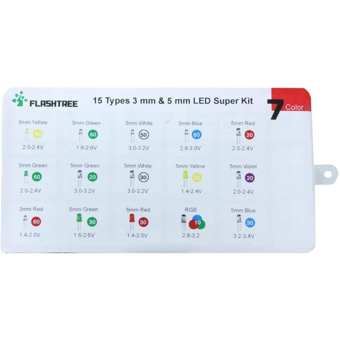 flashtree 560pcs 3mm and 5mm LED Super Kit 7 Colors for Arduino STM32 MCU ligtht Red Yellow Green White