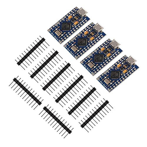 flashtree 4pcs Pro Micro Atmega32U4 5V 16MHz Bootloadered IDE Micro USB Pro Micro Development Board Microcontroller Compatible with Pro Micro Serial Connection with Pin Header