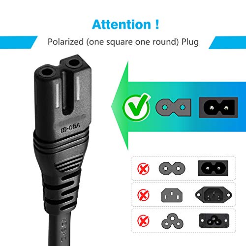 flashtree 10Ft 2Slot Polarized 7A AC Power Cord Compatible with Vizio E-M-Series HDTV,Sharp,Smart LED TV,Sony PS1 PS2 (2 Prong NEMA-1-15P to IEC320-C7 Plug) Universal Replacement Wall Cable