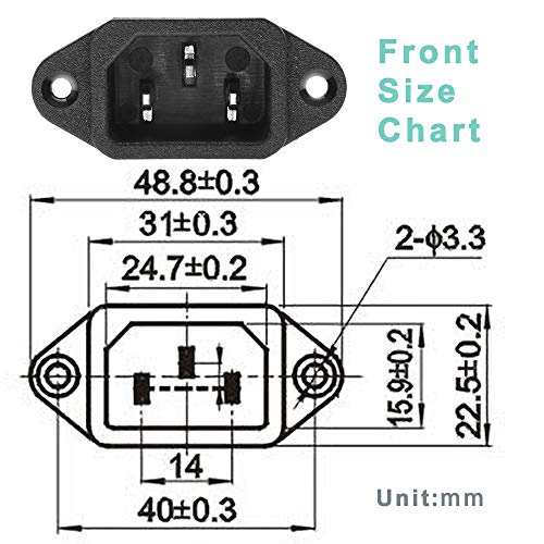 flashtree 3 Pack Screw Mount 3 Pins Inlet Power Plug Socket IEC320 C14 AC 250V 10A by QTEATAK