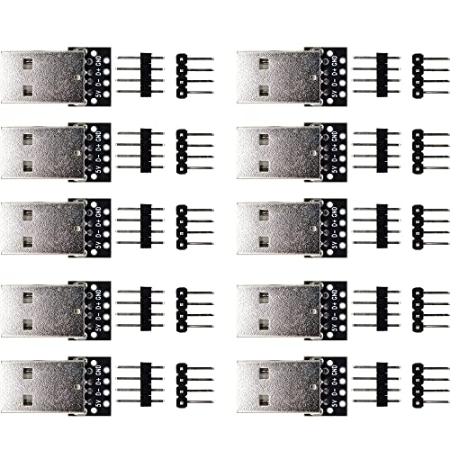 jujinglobal 10pcs USB a Male or Female Breakout Board 4 pins 2.54mm Output with 2 Types Male pins 90 and 180 Degree… (USB A Male)