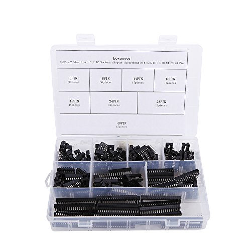 flashtree 150pcs 2.54mm Pitch DIP IC Sockets Adaptor Assortment Kit 6,8,14,16,18,24,28,40 Pin