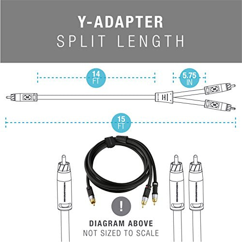 Mediabridgeâ„?Ultra Series RCA Y-Adapter (15 Feet) - 1-Male to 2-Male for Digital Audio or Subwoofer - Dual Shielded with RCA to RCA Gold-Plated Connectors - Black - (Part# CYA-1M2M-15B)