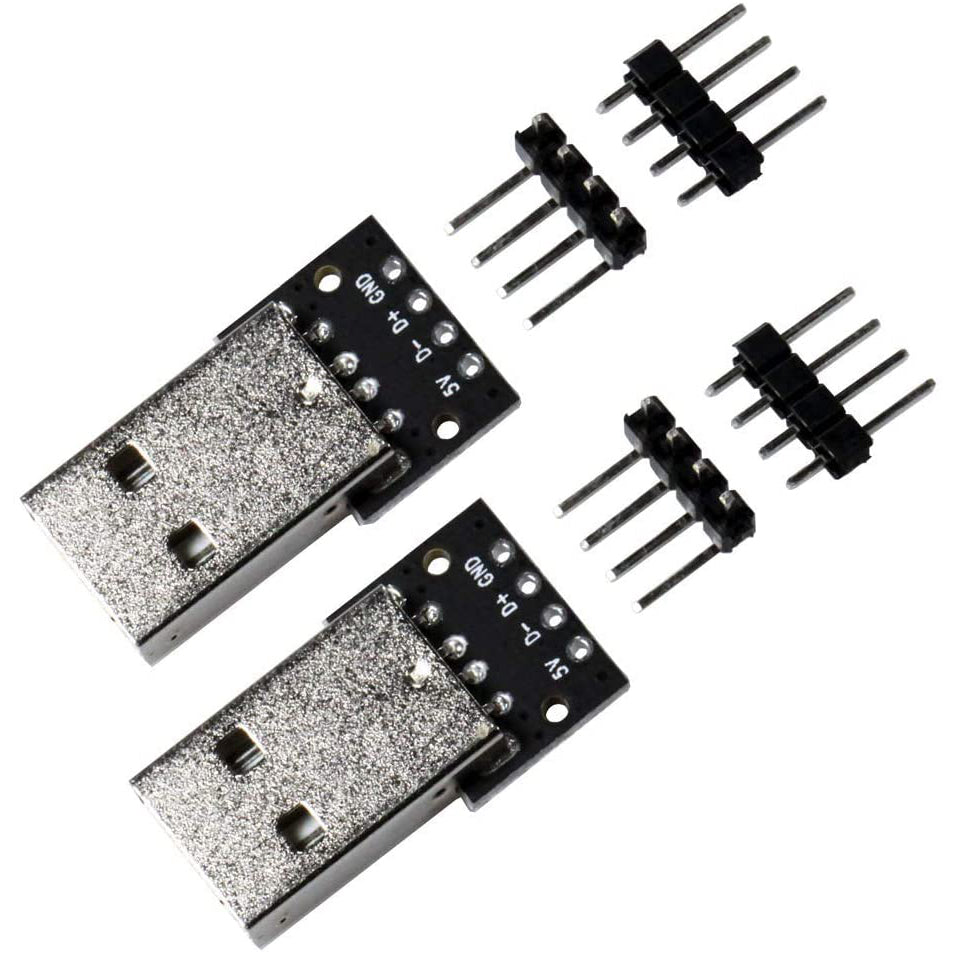 flashtree 2pcs USB 2.0 Type A Male Breakout Board 2.54mm Pin Out 100 mils