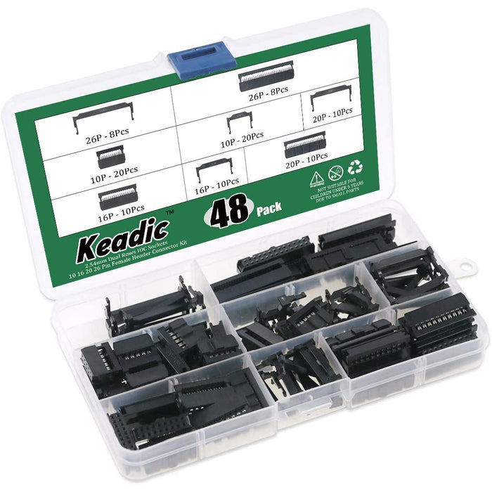 flashtree Keadic 49 Pieces FC-10 16 20 26 Pin Female Header IDC Cable Connector 2.54mm Pitch with IDC Crimp Tool
