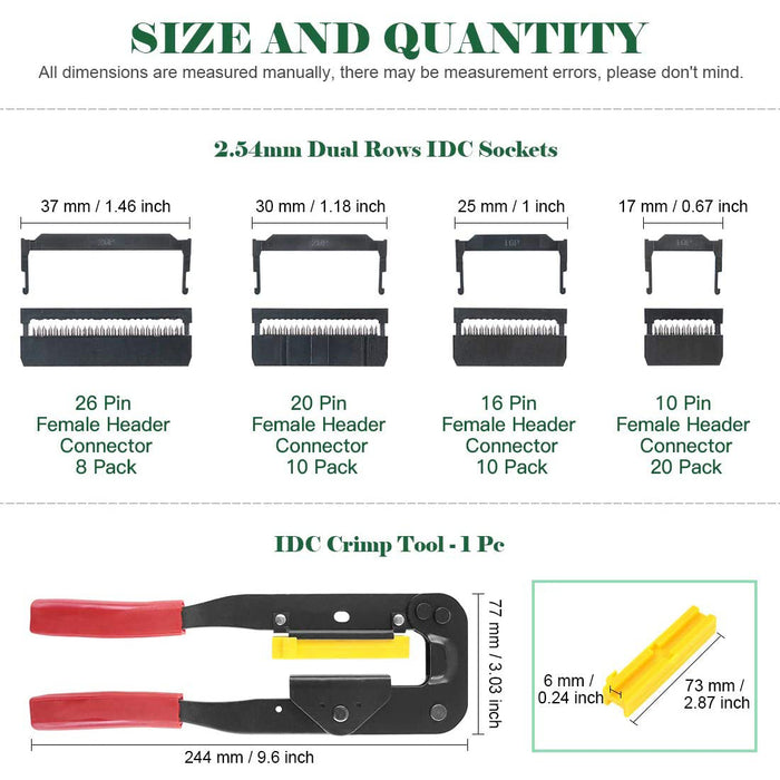 flashtree Keadic 49 Pieces FC-10 16 20 26 Pin Female Header IDC Cable Connector 2.54mm Pitch with IDC Crimp Tool