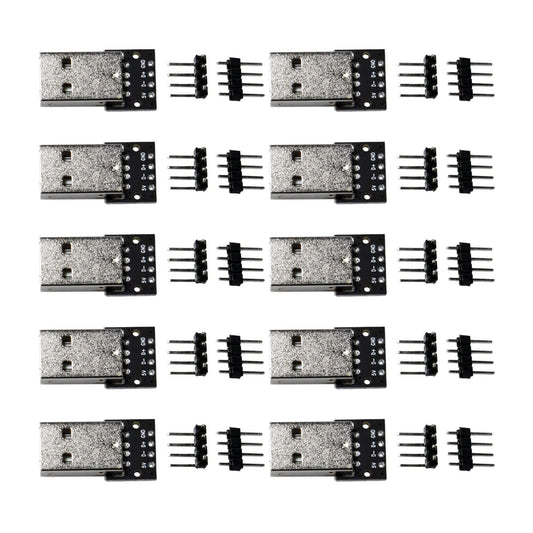flashtree 10pcs USB 2.0 Type A Male Breakout Board 2.54mm Pin Out 100 mils