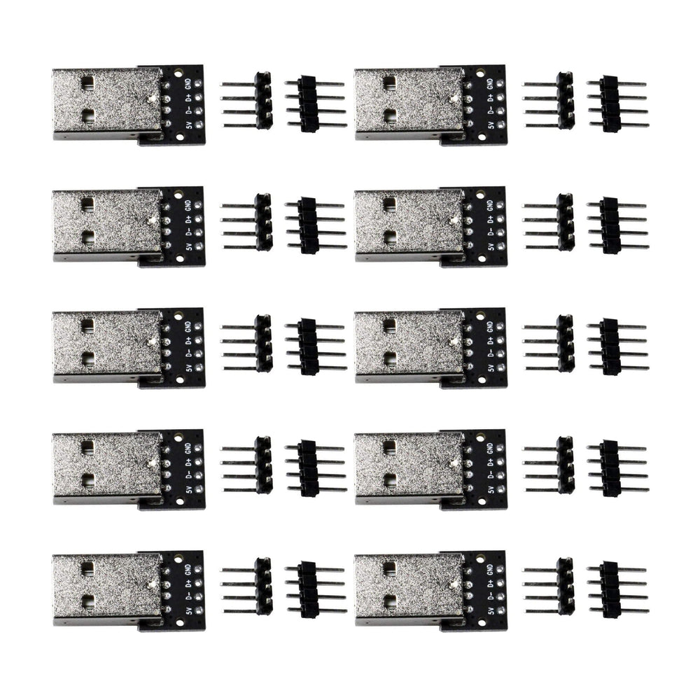 flashtree 10pcs USB 2.0 Type A Male Breakout Board 2.54mm Pin Out 100 mils