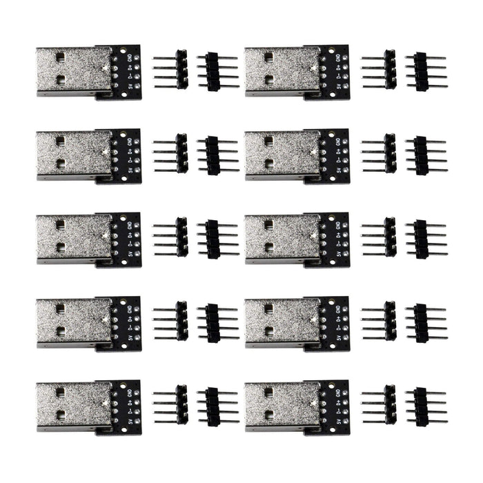 flashtree 10pcs USB 2.0 Type A Male Breakout Board 2.54mm Pin Out 100 mils