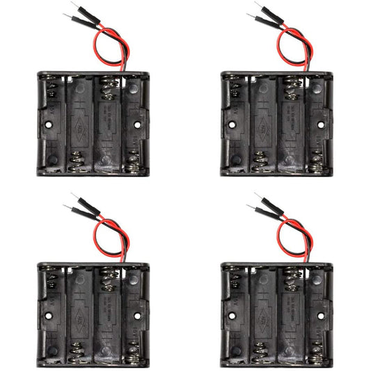 flashtree 4pcs 4 x 1.5V AA Battery Case Holder Storage Plastic Box Battery Spring Clip Black Red Wire with Dupont Male Connector