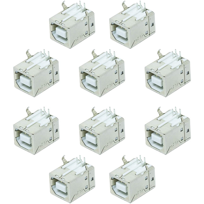 flashtree 10pcs USB 2.0 Type B Female Socket Connector Jack Port 4-Pin DIP 90 Degree Right Angle, Repair Replacement Adapter