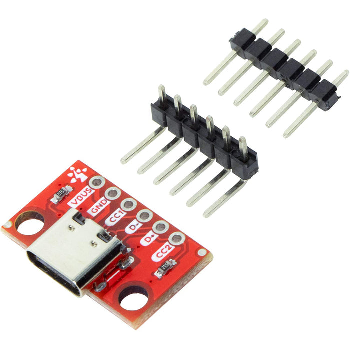 flashtree 2pcs USB Type-C Female Breakout Board 6 pins Output 2 CC Pins 5K1 Res (2.54mm 100mils Pitch)