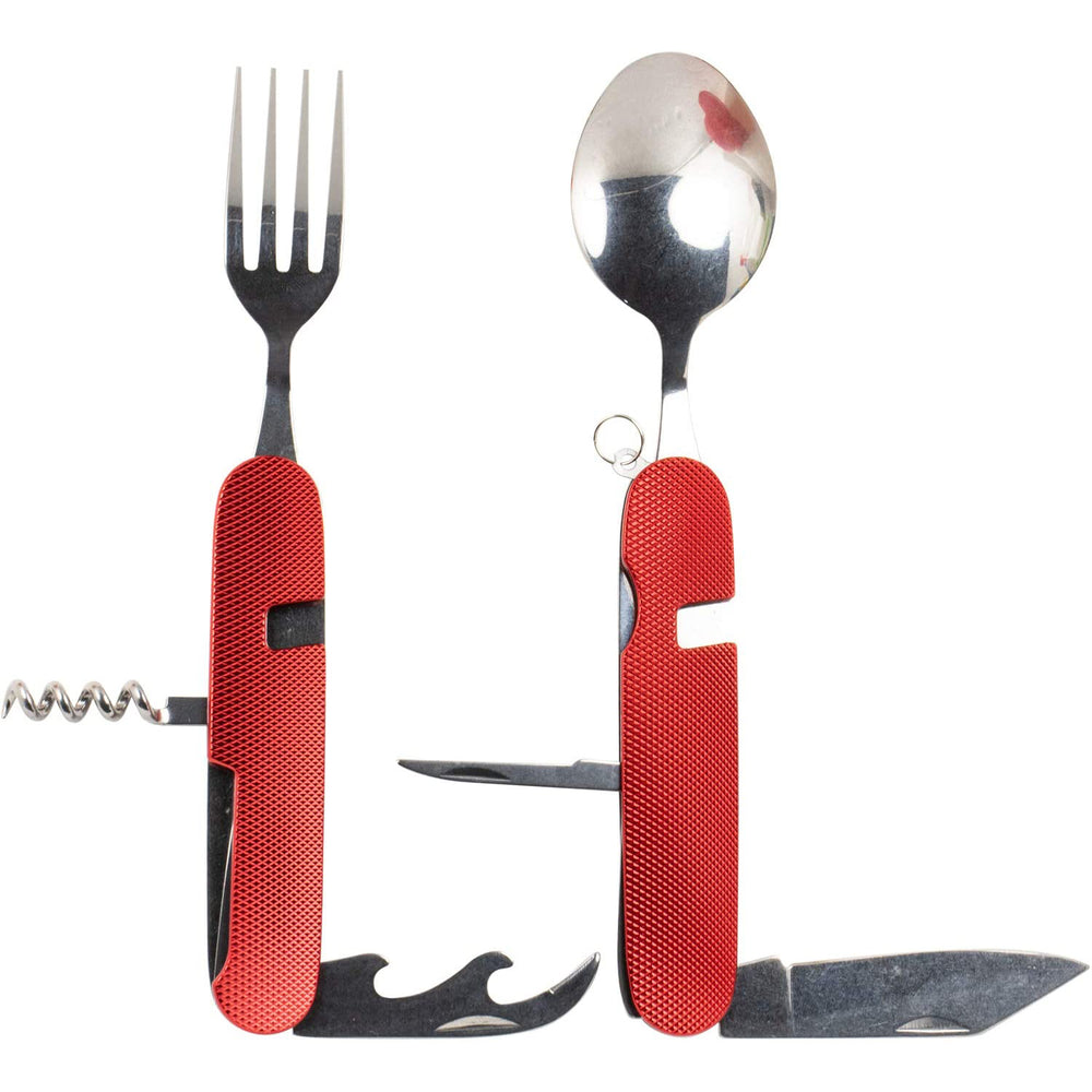 flashtree 6-in-1 Red Camping Utensil Stainless Steel Fork Spoon Knife Bottle Opener Set for Camping Cutlery Set_Travel_Survival