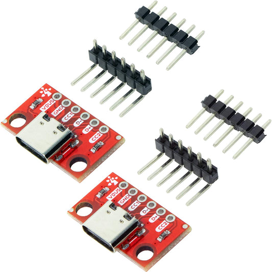 flashtree 2pcs USB Type-C Female Breakout Board 6 pins Output 2 CC Pins 5K1 Res (2.54mm 100mils Pitch)