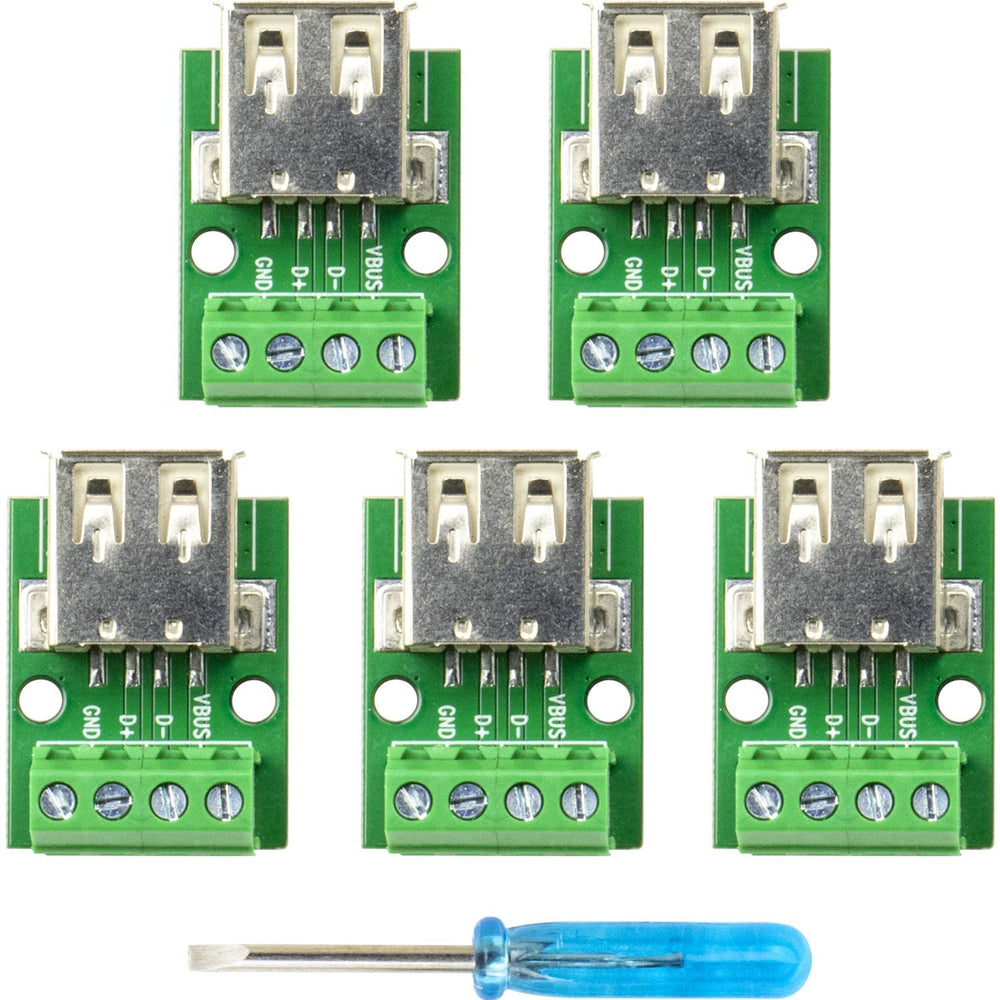 flashtree 5pcs USB Type A Female Socket Breakout Board with 3.81mm Pitch Terminal Adapter Connector DIP for DIY USB Power Supply_breadboard Design