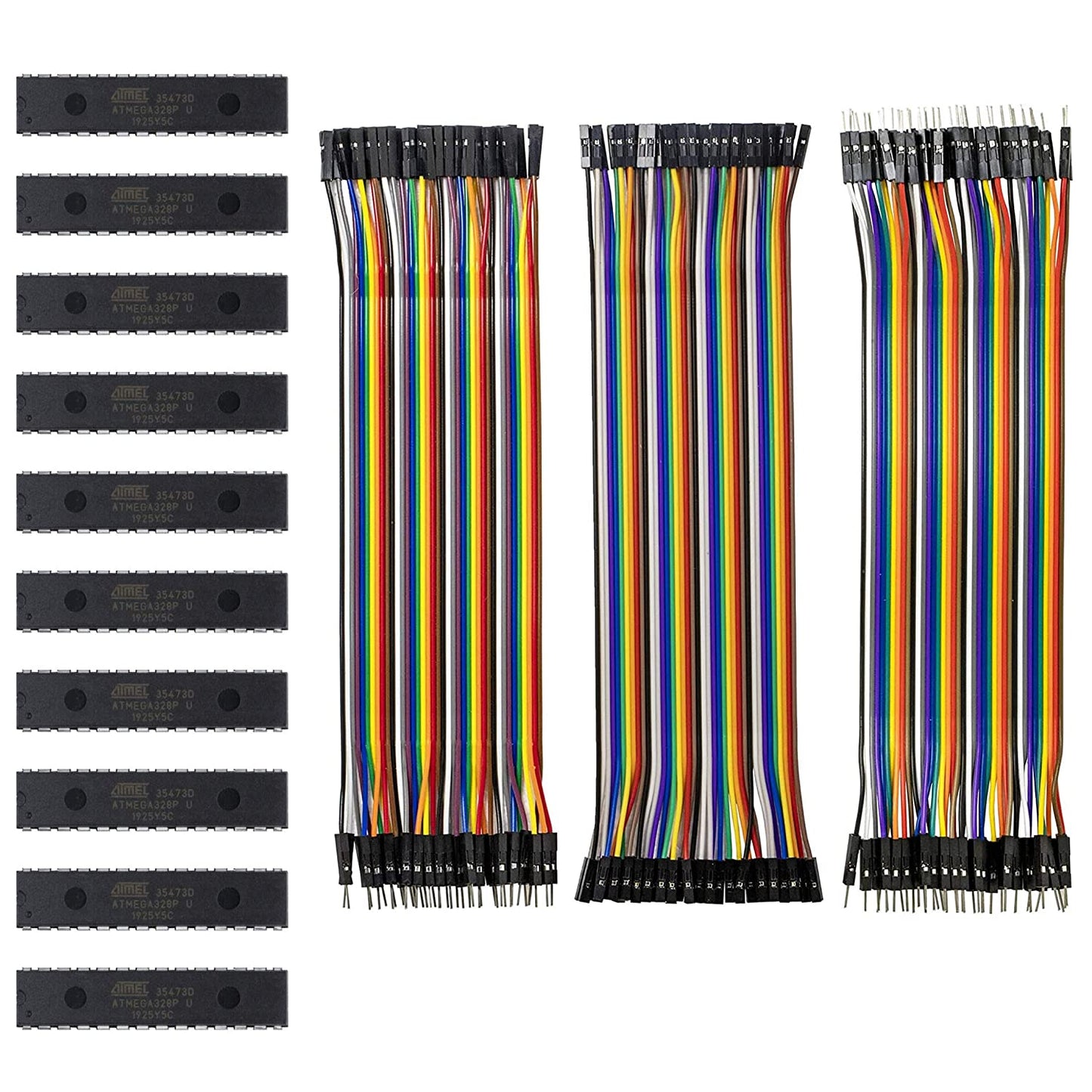flashtree 10pcs ATmega328p-pu with bootloader and 3 Types Dupont Cable Total 128pcs About 7.87_