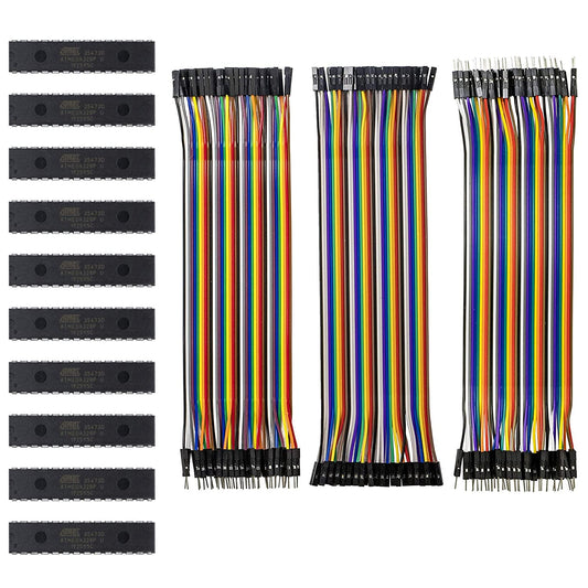 flashtree 10pcs ATmega328p-pu with bootloader and 3 Types Dupont Cable Total 128pcs About 7.87_