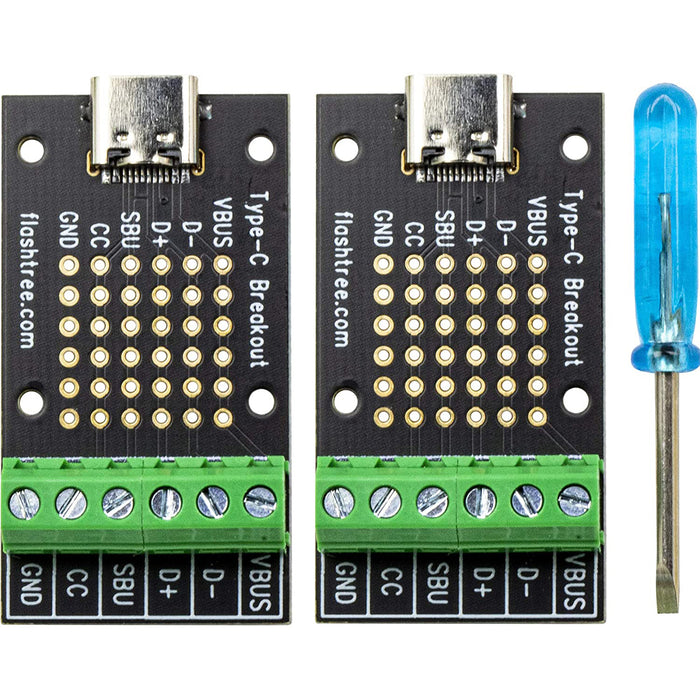 flashtree 2pcs USB Type-C Female Breakout Board 6 pins Out (3.81mm 150mils 0.15_ Pitch) and Jack Port to Terminal